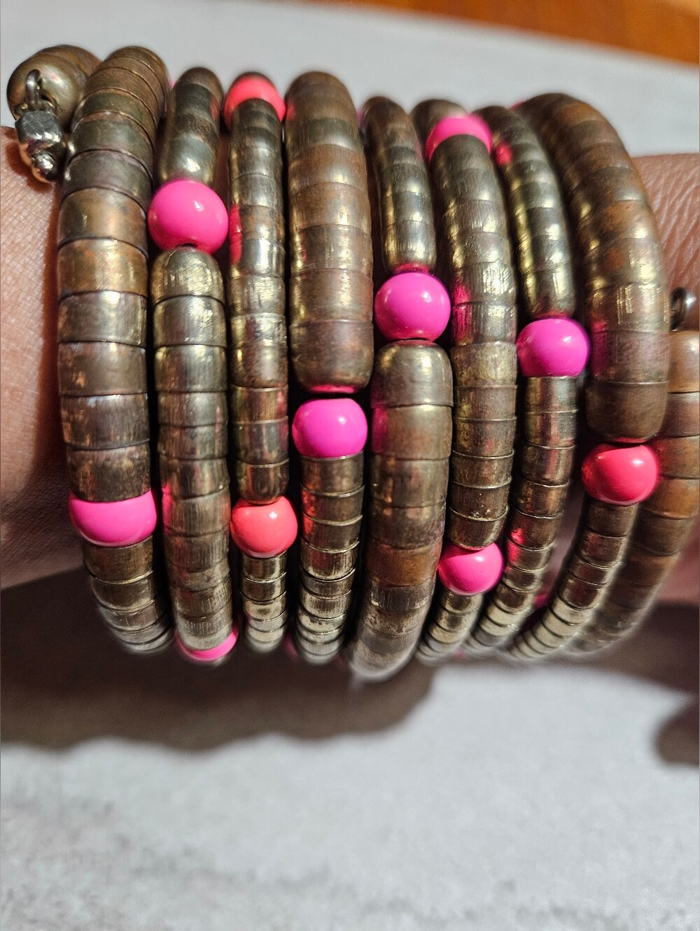 Women’s Coil Bracelet with Pink & Coral Accent Beads